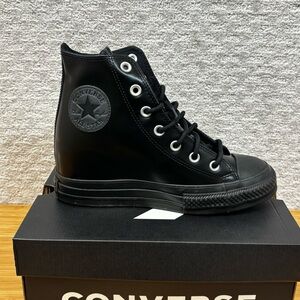 Converse Chuck Taylor All Star Wedge Platform Hi Black Leather Sz 7 A12827C
